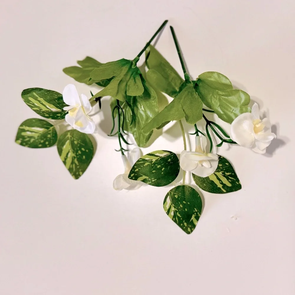 2 Artificial Green & White Begonia Floral Picks for Flower Wreath Arrangement